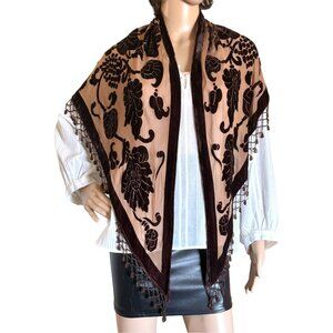 Vintage Velvet Hand Beaded Large Triangular Scarf Gothic Elegance Dark Academia